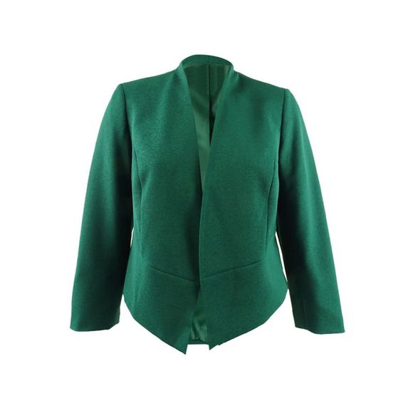 Nine West Women's Plus Size Open-Front Crepe Jacket (14W, Dark Emerald)